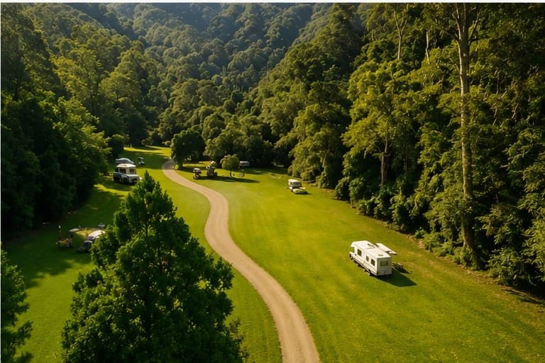 Valley camping nestled in the rainforest