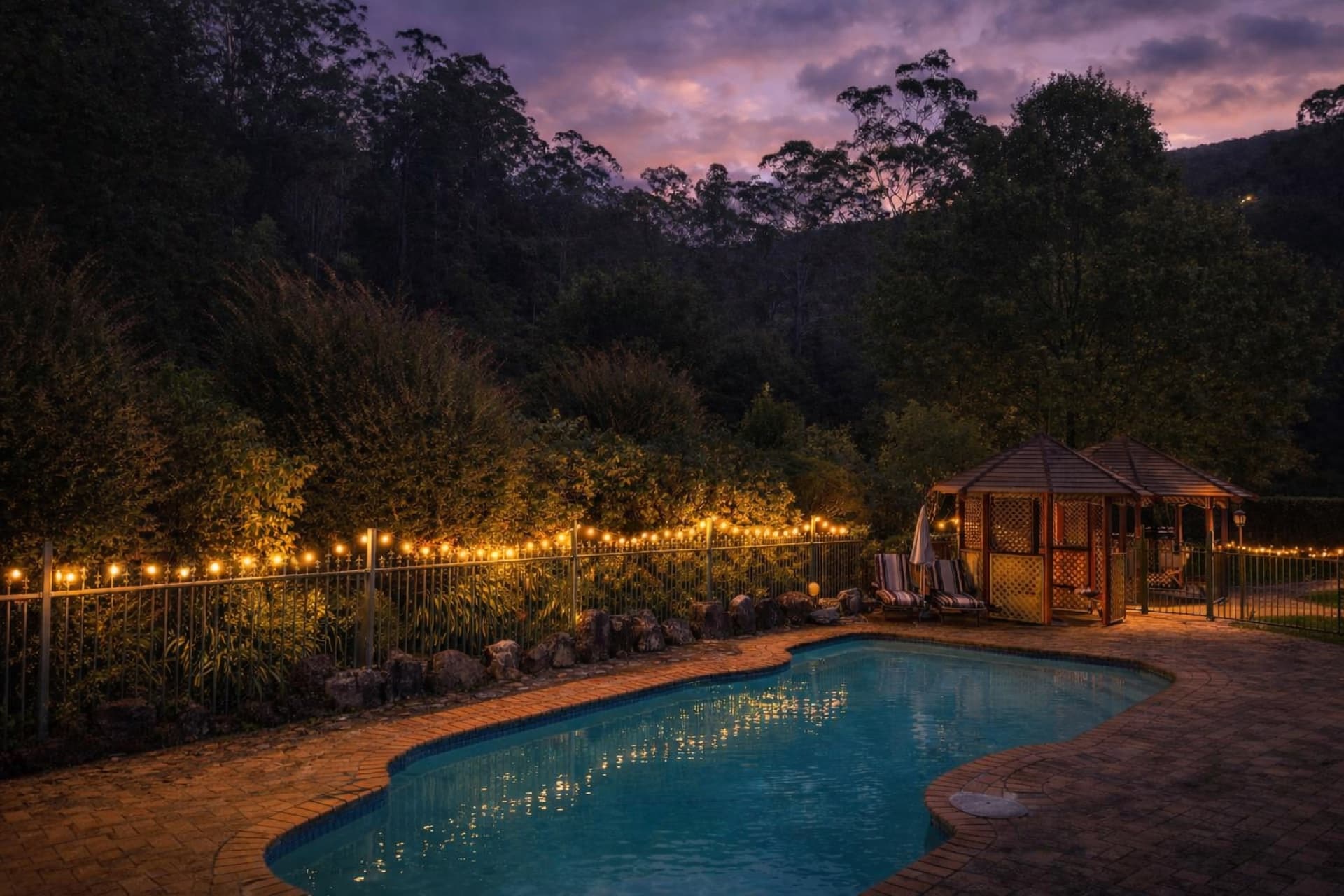 Inground pool at twilight